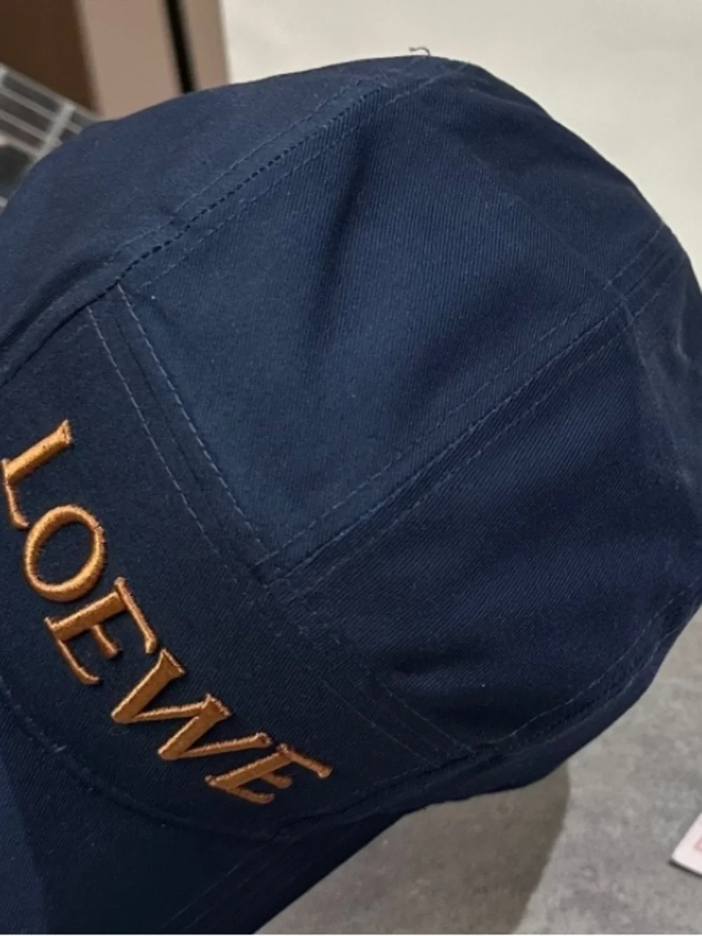 Loewe. Navy Blue Golden Brozen Embroidered Spell Out Hat Cap